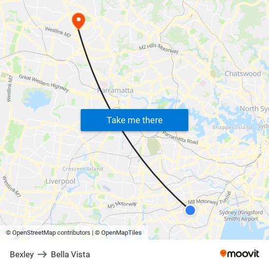 Bexley to Bella Vista map