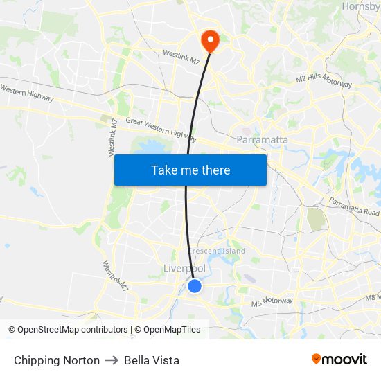 Chipping Norton to Bella Vista map