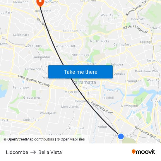 Lidcombe to Bella Vista map