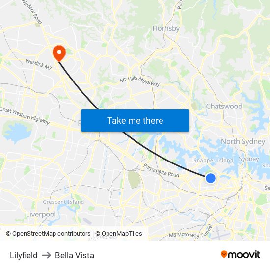 Lilyfield to Bella Vista map