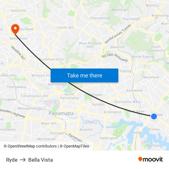 Ryde to Bella Vista map