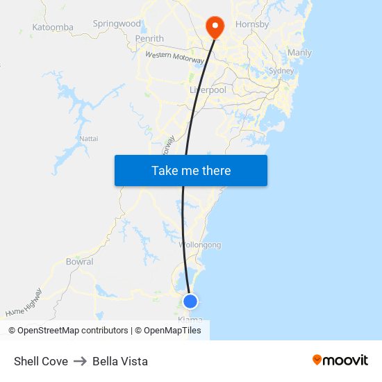 Shell Cove to Bella Vista map