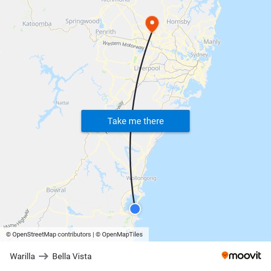 Warilla to Bella Vista map