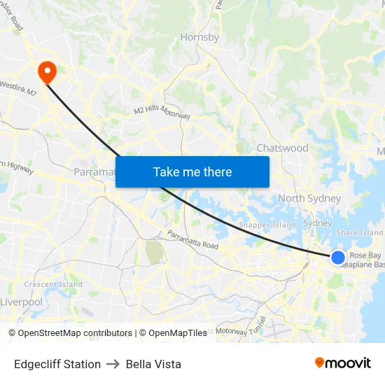 Edgecliff Station to Bella Vista map