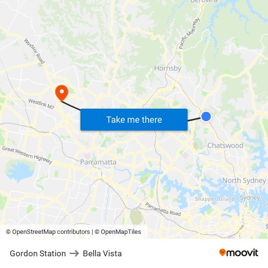 Gordon Station to Bella Vista map