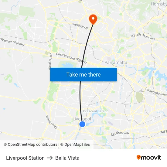 Liverpool Station to Bella Vista map