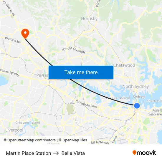Martin Place Station to Bella Vista map