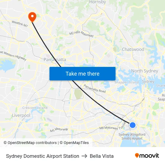Sydney Domestic Airport Station to Bella Vista map