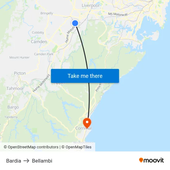 Bardia to Bellambi map