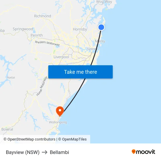 Bayview (NSW) to Bellambi map