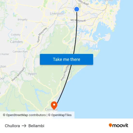 Chullora to Bellambi map