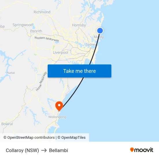 Collaroy (NSW) to Bellambi map
