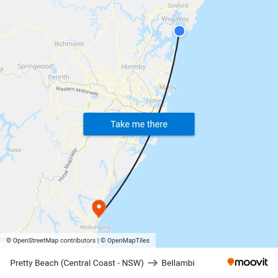 Pretty Beach (Central Coast - NSW) to Bellambi map