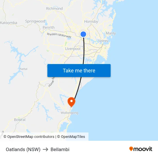 Oatlands (NSW) to Bellambi map