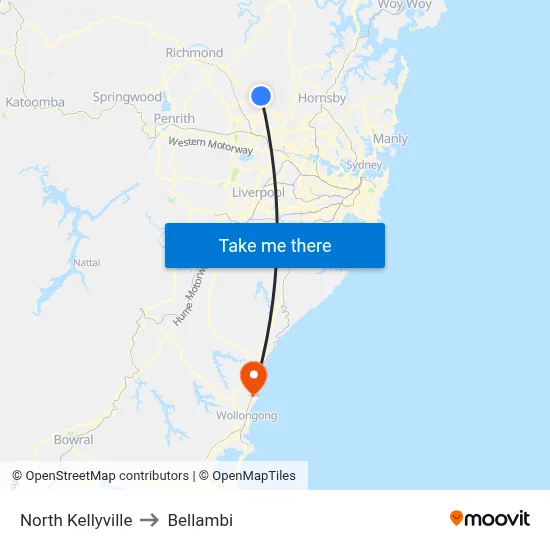 North Kellyville to Bellambi map
