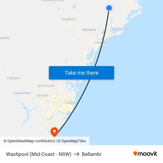 Washpool (Mid-Coast - NSW) to Bellambi map