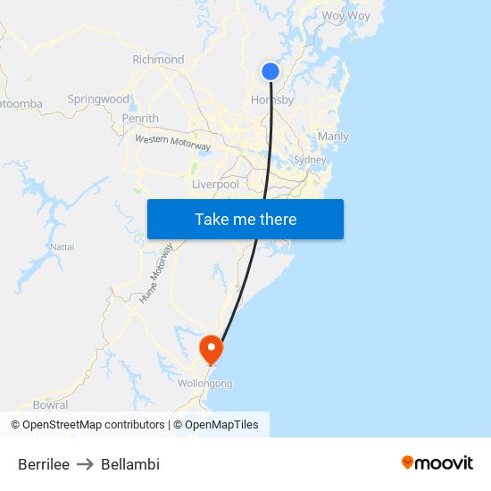 Berrilee to Bellambi map