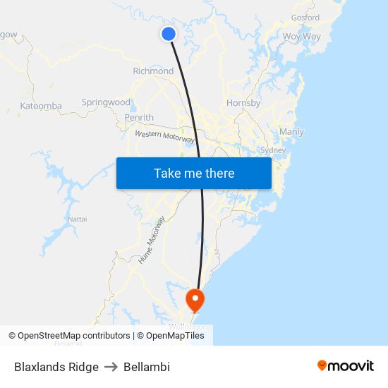 Blaxlands Ridge to Bellambi map