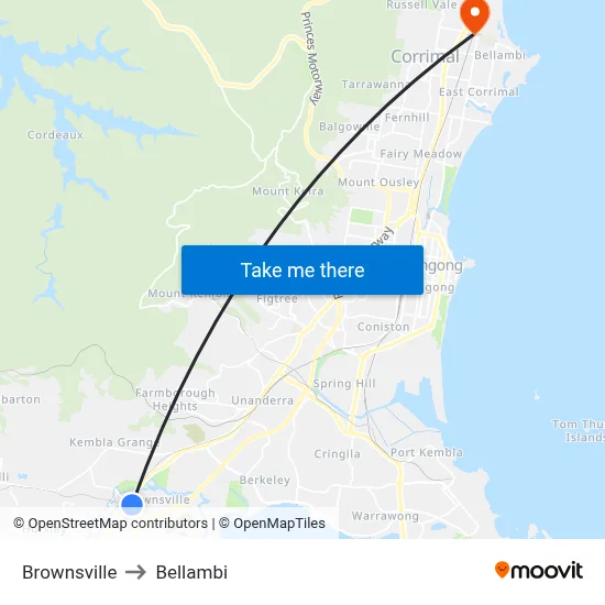 Brownsville to Bellambi map