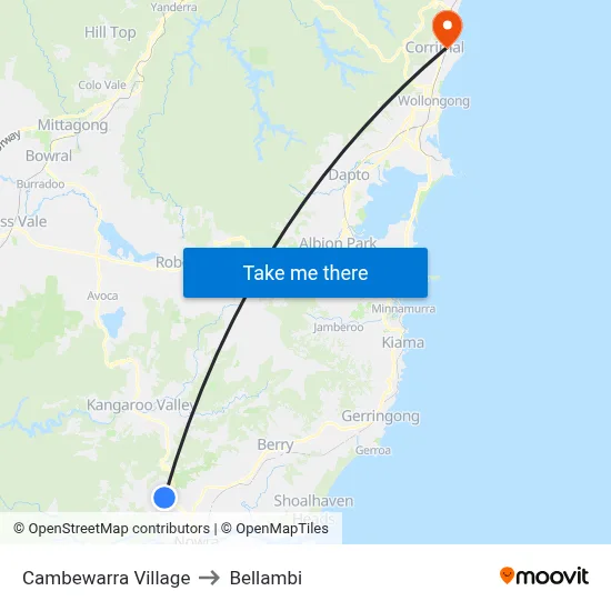 Cambewarra Village to Bellambi map