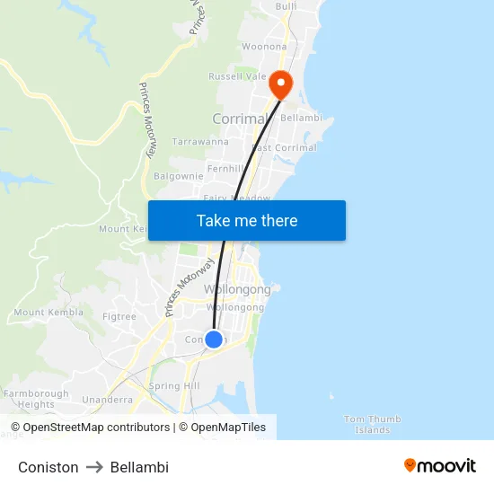 Coniston to Bellambi map