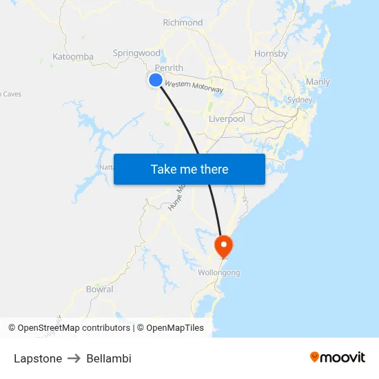 Lapstone to Bellambi map