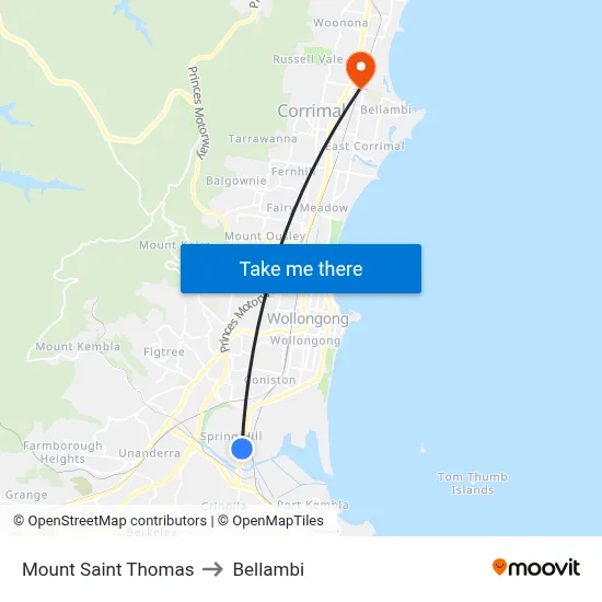 Mount Saint Thomas to Bellambi map