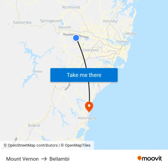 Mount Vernon to Bellambi map