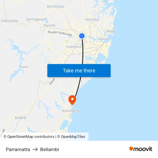 Parramatta to Bellambi map