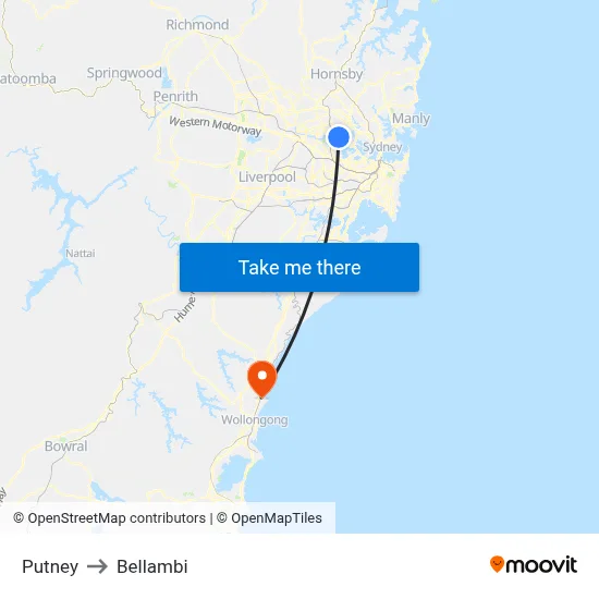 Putney to Bellambi map