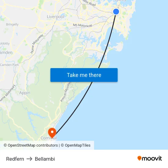 Redfern to Bellambi map