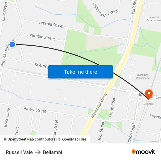 Russell Vale to Bellambi map