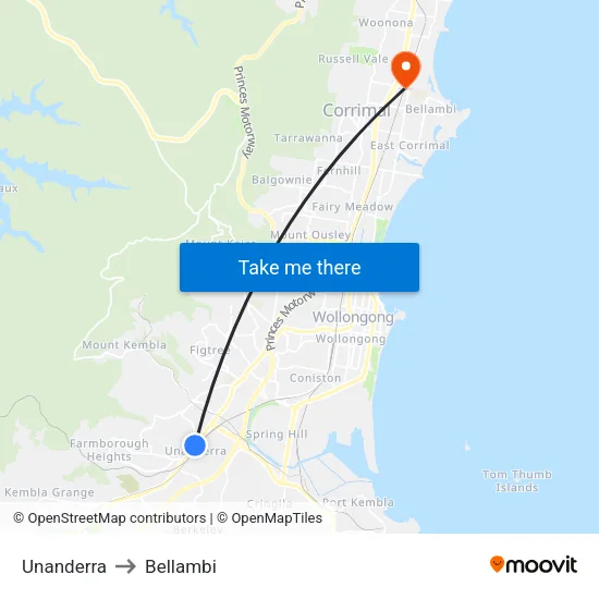 Unanderra to Bellambi map