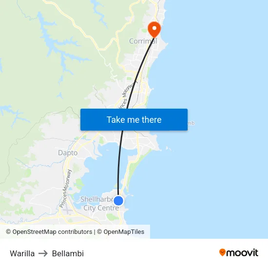Warilla to Bellambi map