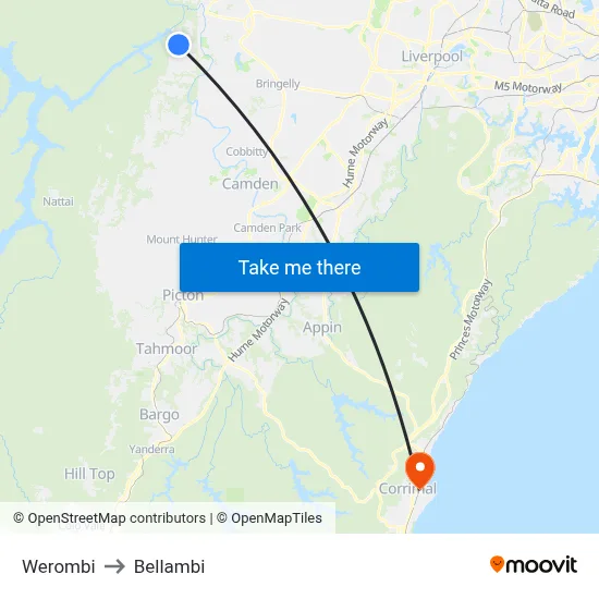 Werombi to Bellambi map