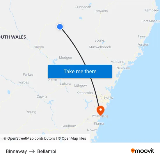 Binnaway to Bellambi map