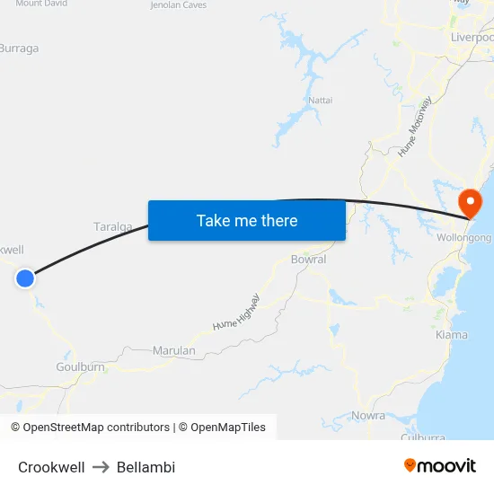Crookwell to Bellambi map