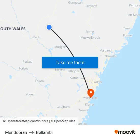 Mendooran to Bellambi map