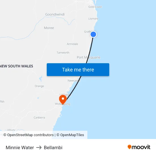 Minnie Water to Bellambi map