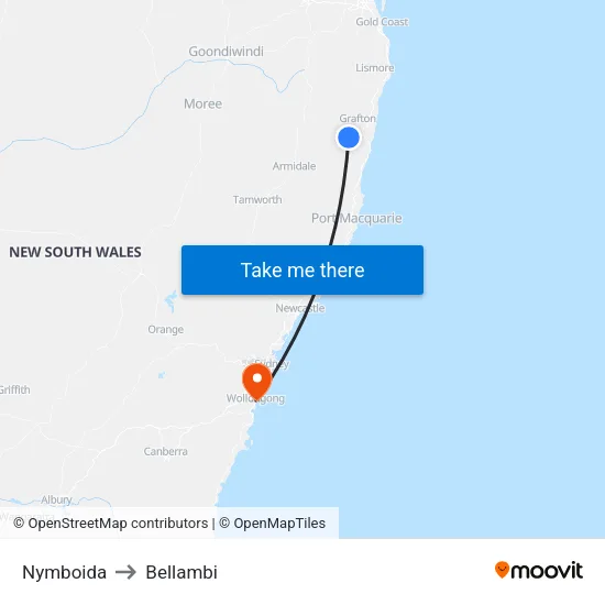 Nymboida to Bellambi map