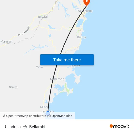 Ulladulla to Bellambi map