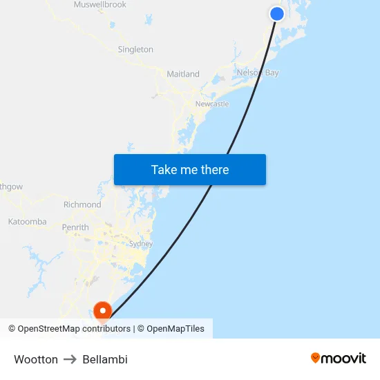 Wootton to Bellambi map