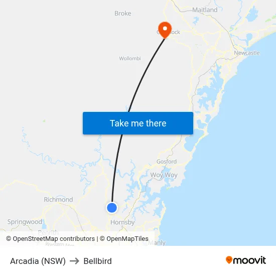 Arcadia (NSW) to Bellbird map