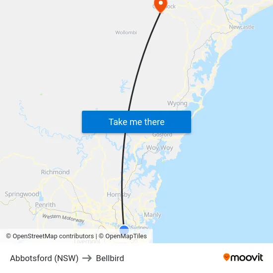 Abbotsford (NSW) to Bellbird map