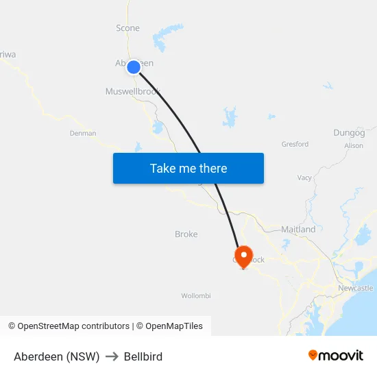 Aberdeen (NSW) to Bellbird map
