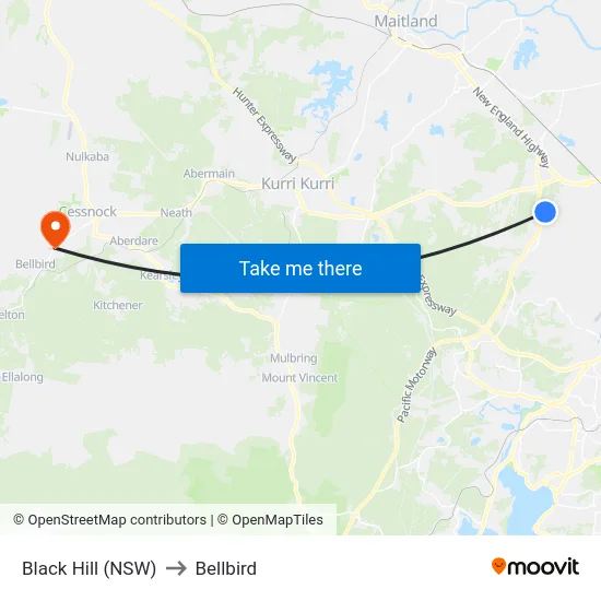 Black Hill (NSW) to Bellbird map