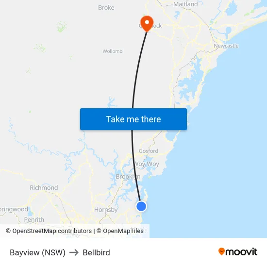 Bayview (NSW) to Bellbird map