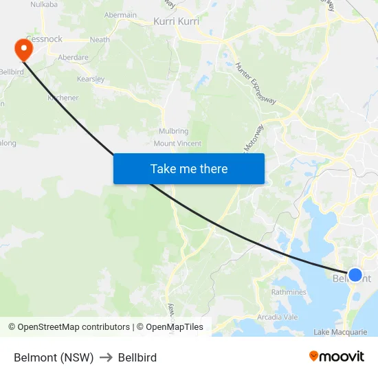Belmont (NSW) to Bellbird map