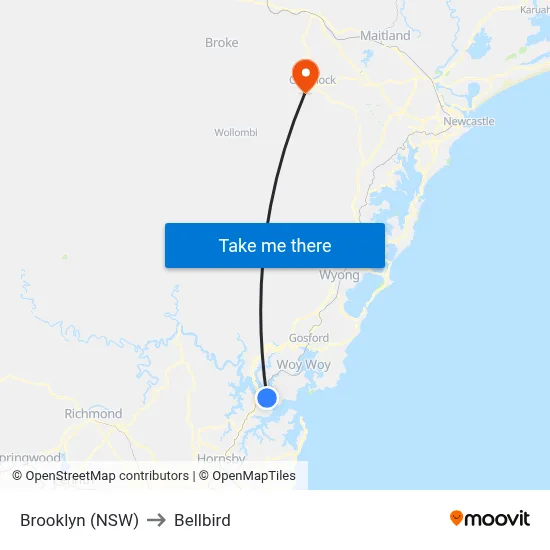 Brooklyn (NSW) to Bellbird map