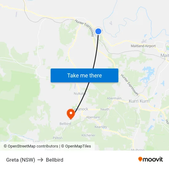 Greta (NSW) to Bellbird map